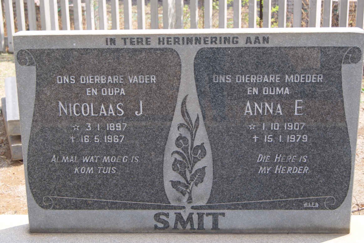 SMIT Nicolaas J. 1897-1967 &amp; Anna E. 1907-1979