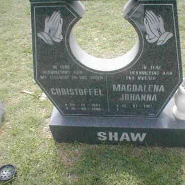 SHAW Christoffel 1947-1995 &amp; Magdalena Johanna 1951-