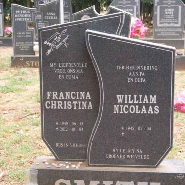 SMITH William Nicolaas 1945- &amp; Francina Christina 1949-2012