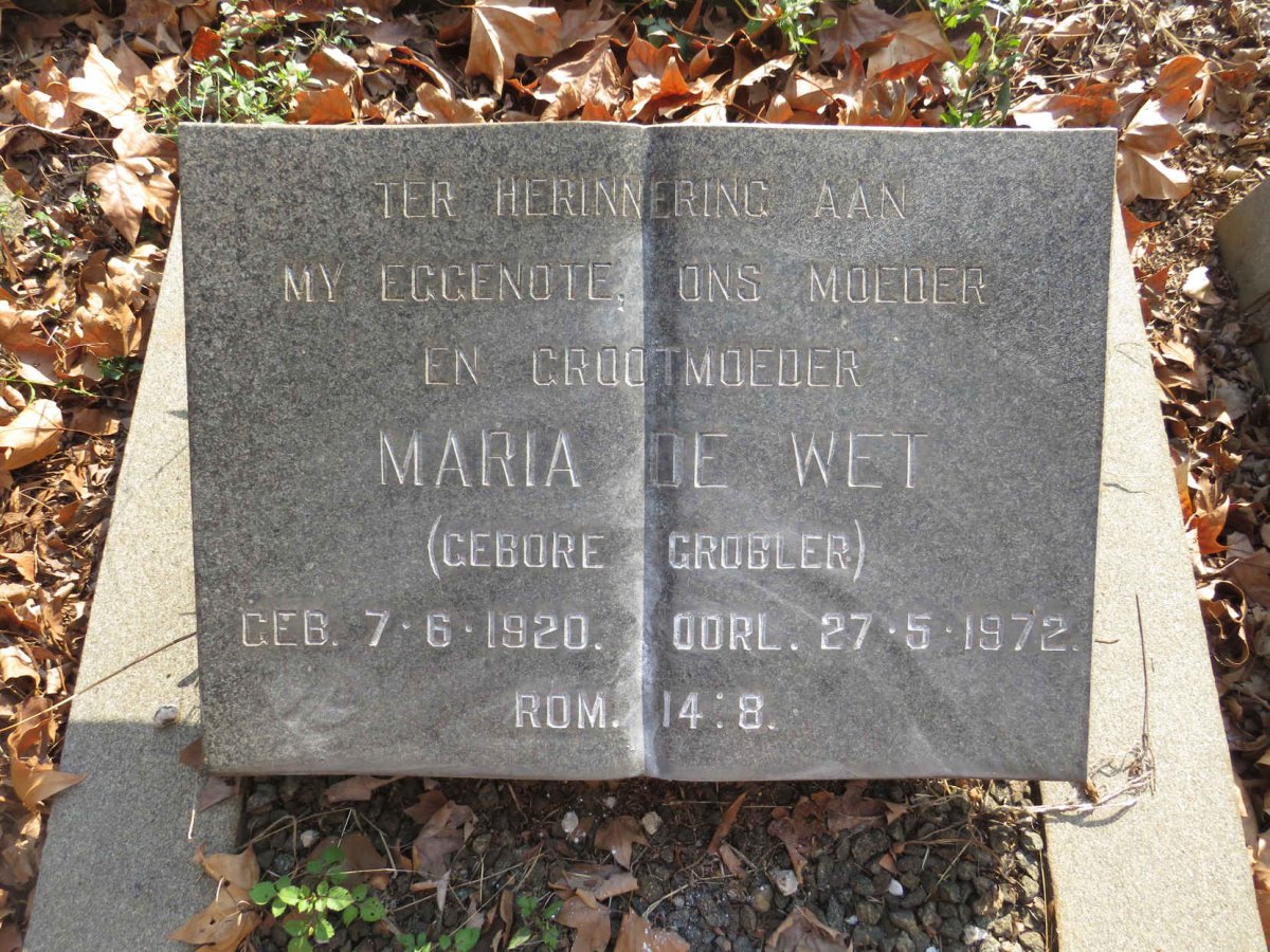 WET Maria, de nee GROBLER 1920-1972
