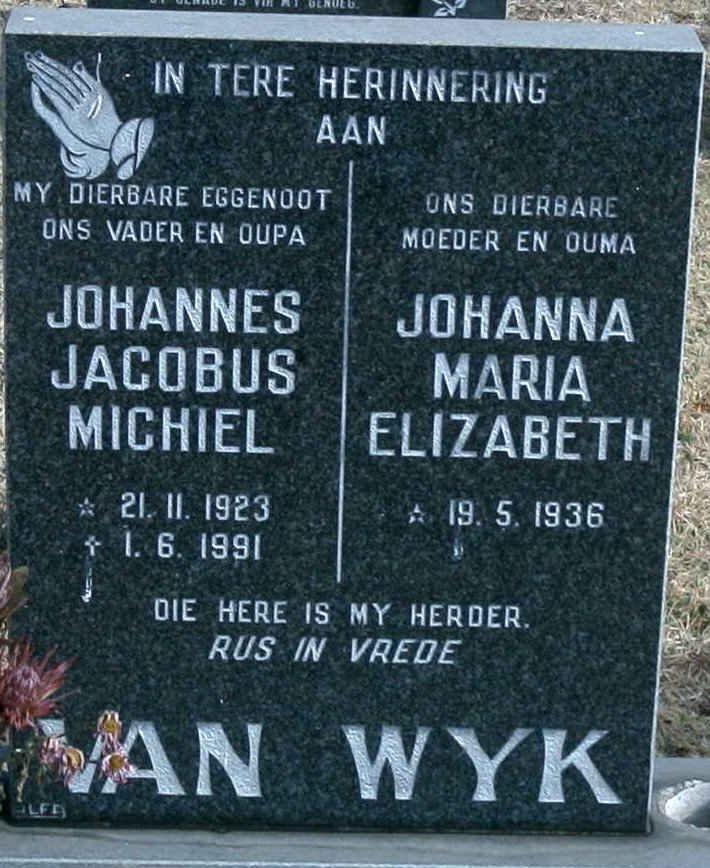 WYK Johannes Jacobus Michiel, van 1923-1991 &amp; Johanna Maria Elizabeth 1936-
