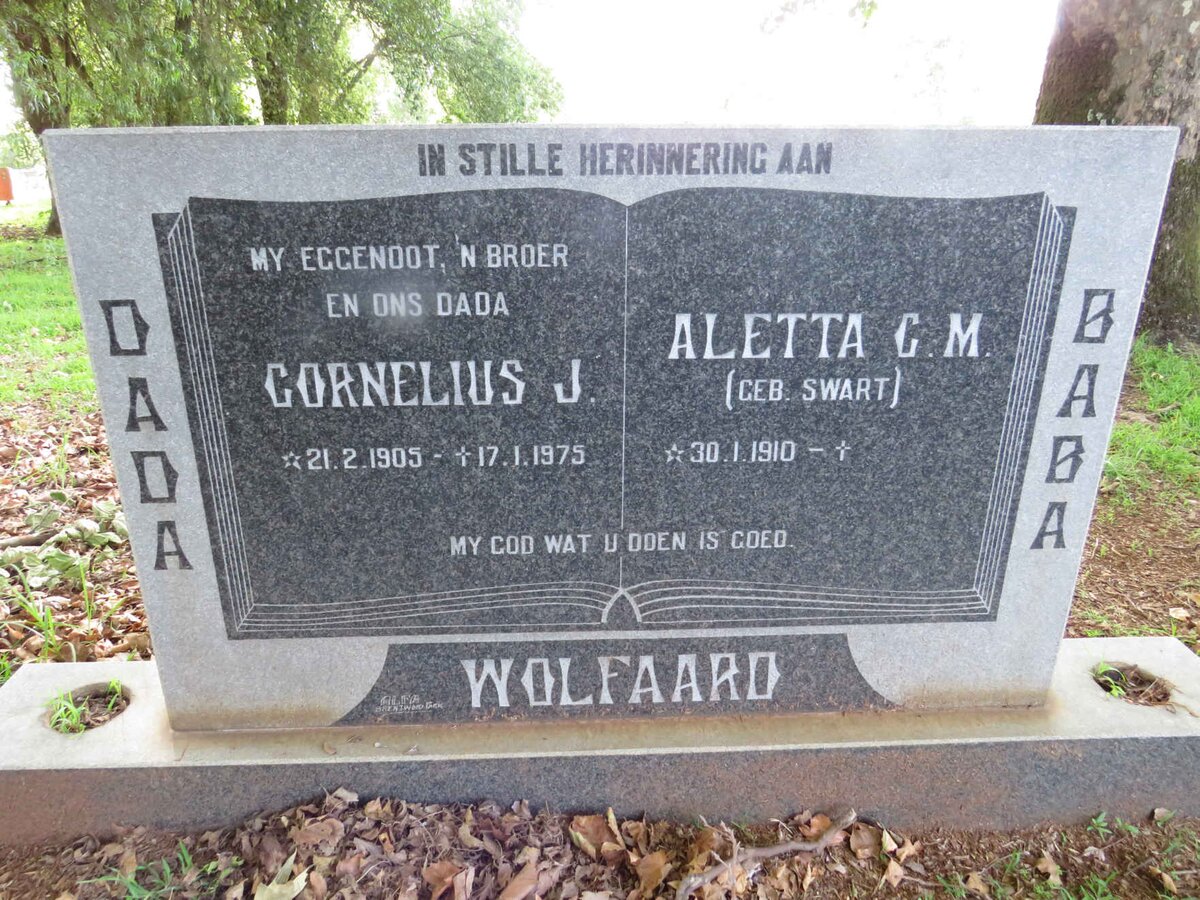 WOLFAARD Cornelius J. 1905-1975 &amp; Aletta C.M. SWART 1910-