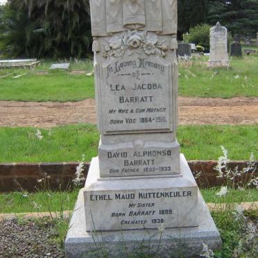 BARRATT David Alphonso 1855-1933 &amp; Lea Jacoba VOS 1864-1916 :: KUTTENKEULER Ethel Maud nee BARRATT 1889-1938