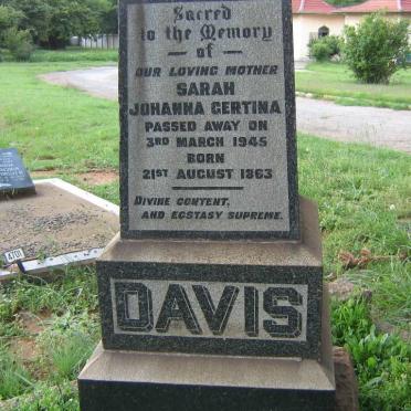 DAVIS Sarah Johanna Gertina 1863-1945