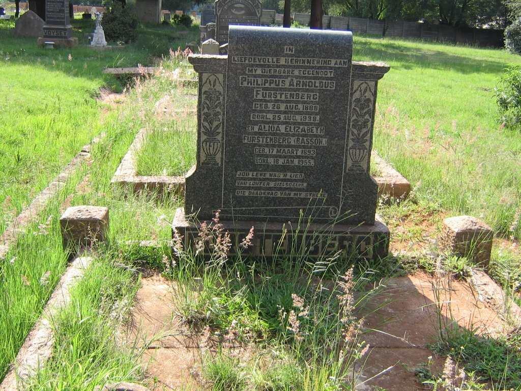 FURSTENBERG Philippus Arnoldus 1888-1938 &amp; Alida Elizabeth BASSON 1893-1955