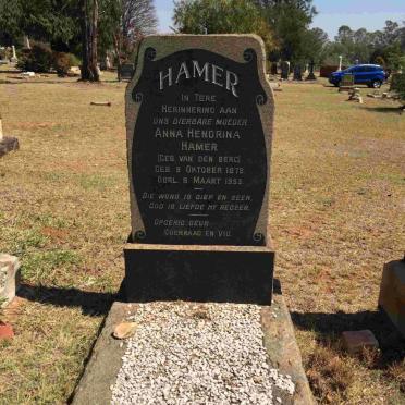 HAMER Anna Hendrina nee VAN DEN BERG 1879-1959