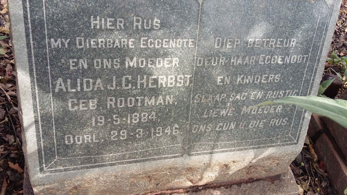 HERBST Alida J.C. nee ROOTMAN 1884-1946