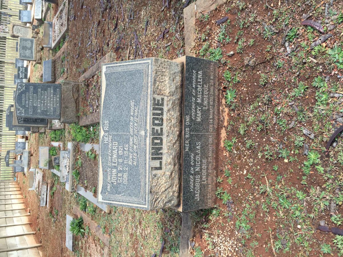 LINDEQUE Jacobus Nicolaas 1891-1964 &amp; Mary Magdelena 1890-1954 :: LINDEQUE John Edward 1921-1946