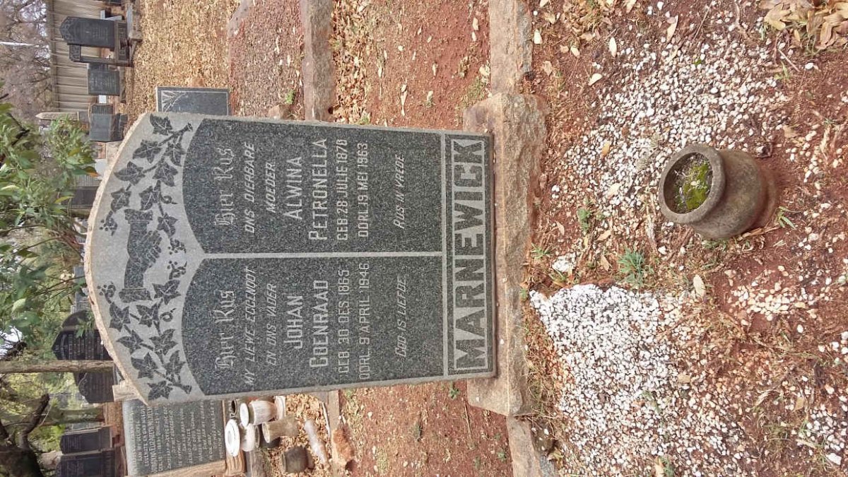 MARNEWICK Johan Coenraad 1865-1946 &amp; Alwina Petronella 1870-1963