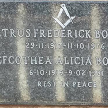 BOUWER Petrus Frederick 1917-1976 &amp; Lefcothea Alicia 1919-1981