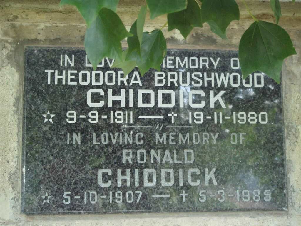 CHIDDICK Ronald 1907-1985 &amp; Theodora Brushwood 1911-1980
