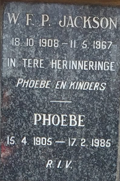 JACKSON W.F.P. 1908-1967 &amp; Phoebe 1905-1985