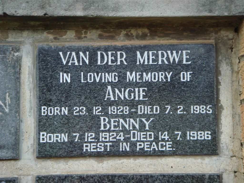 MERWE Benny, van der 1924-1986 &amp; Angie 1928-1985