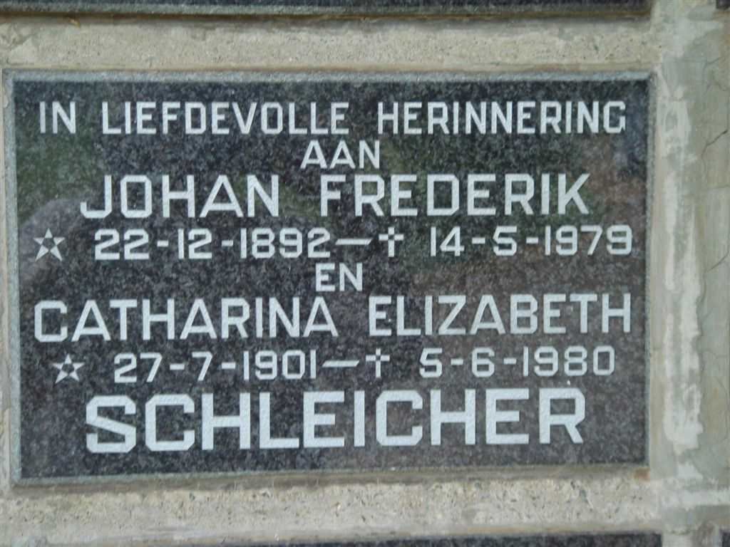 SCHLEICHER Johan Frederik 1892-1979 &amp; Catharina Elizabeth 1901-1980