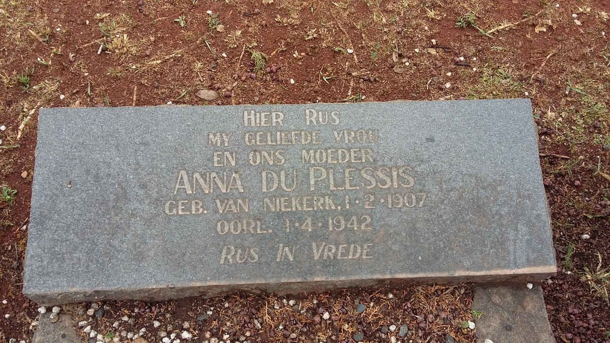 PLESSIS Anna, du nee VAN NIEKERK 1907-1942