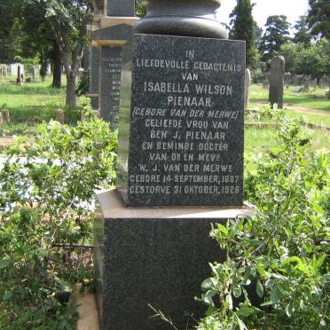 PIENAAR Isabella Wilson nee VAN DER MERWE 1887-1926