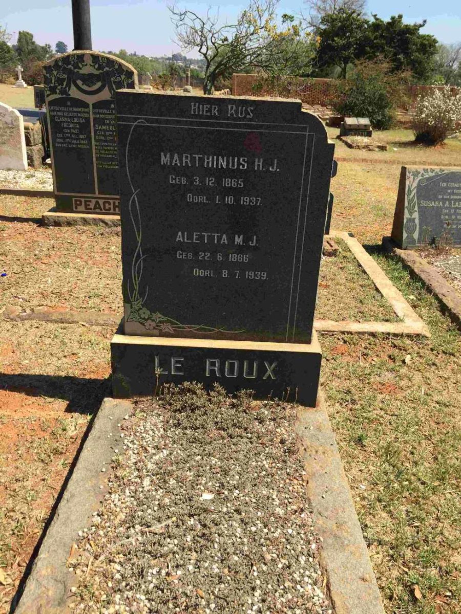ROUX Marthinus H.J., le 1865-1936 &amp; Aletta M.J. 1866-1939