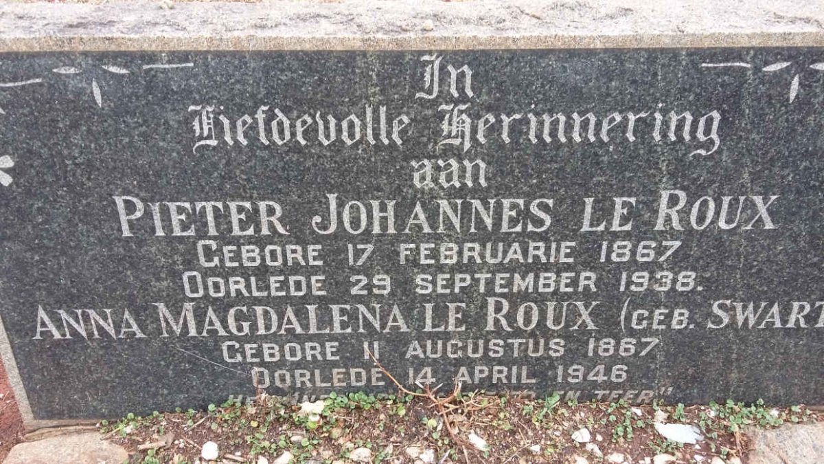 ROUX Pieter Johannes, le 1867-1938 &amp; Anna Magdalena SWART 1867-1946