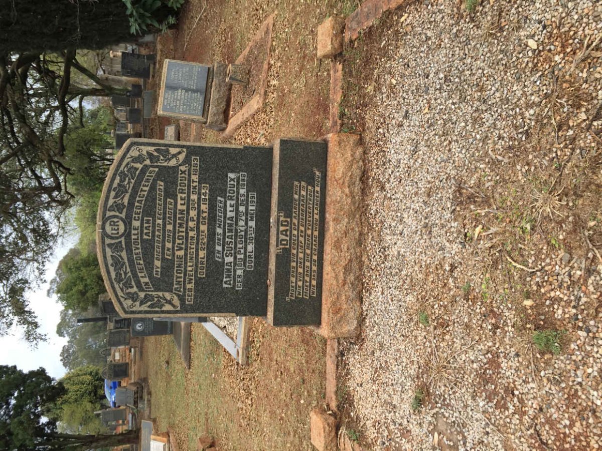 ROUX Antonie Vlotman, le 1883-1943 &amp; Anna Susanna DU PLOOY 1888-1991