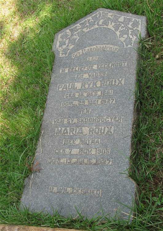 ROUX Paul Ryk 1861-1927 :: ROUX Maria nee BOTHA 1905-1927