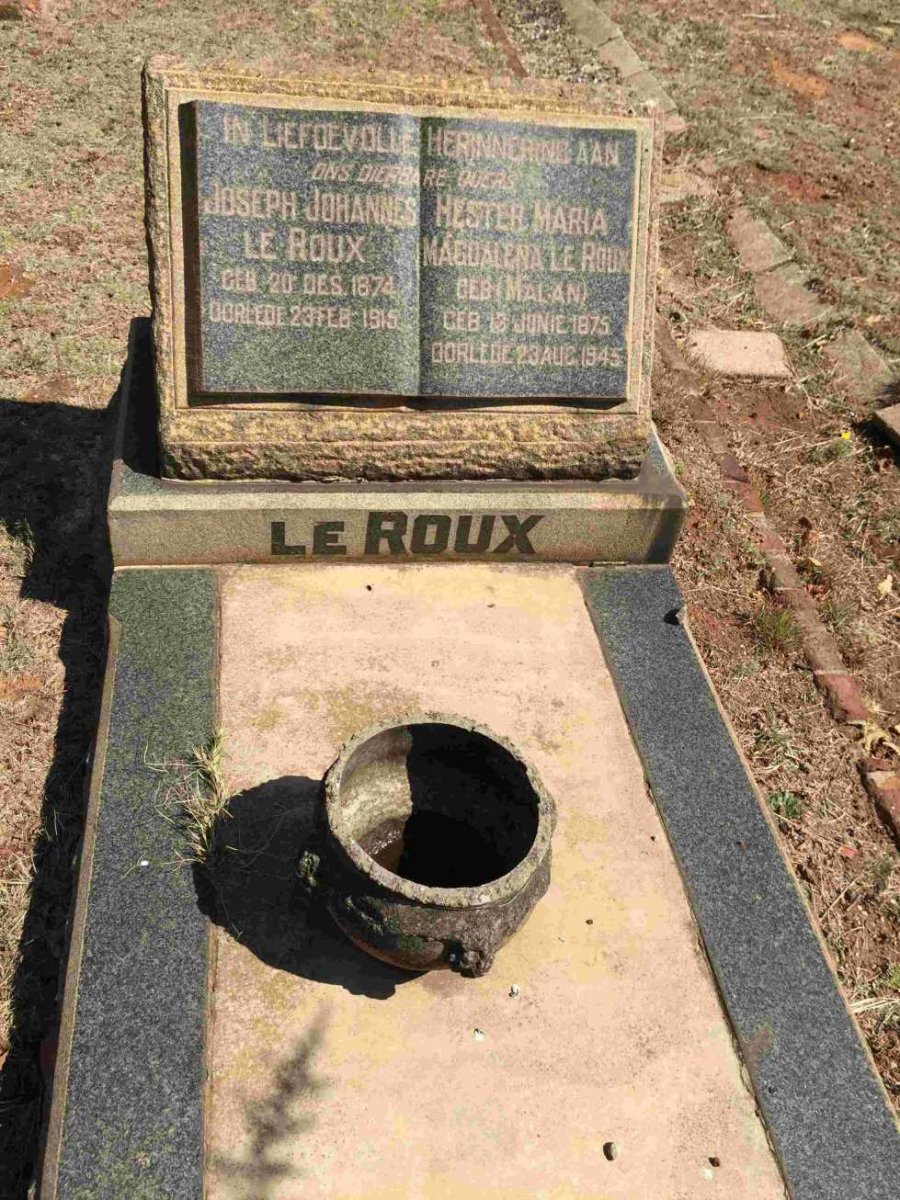 ROUX Joseph Johannes, le 1874-1915 &amp; Hester Maria Magdalena MALAN 1875-1945