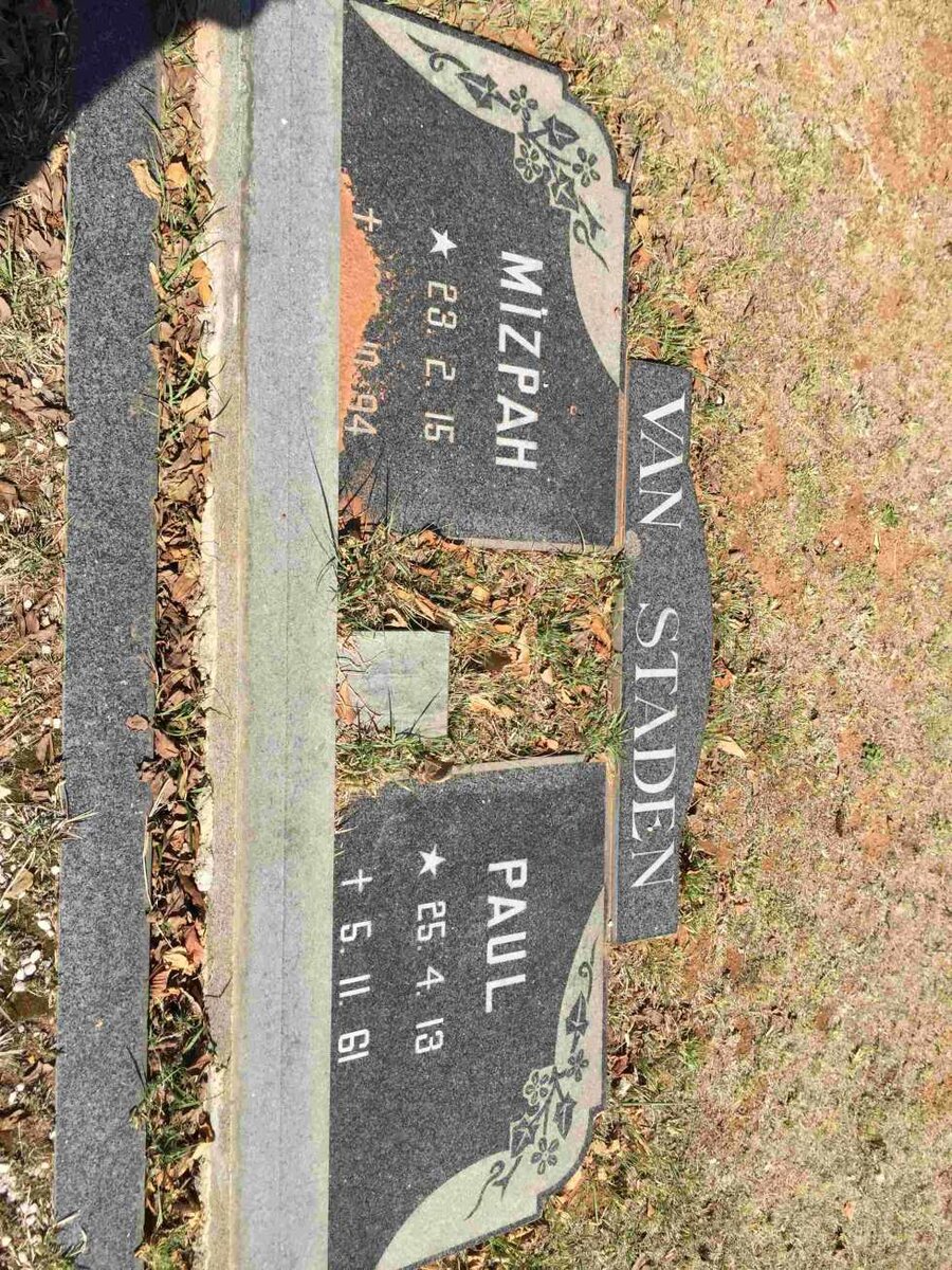 STADEN Paul, van 1913-1961 &amp; Mizpah 1915-1994