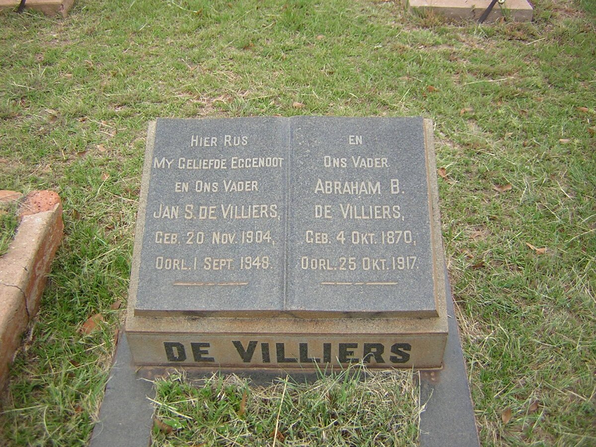 VILLIERS Abraham B., de 1870-1917 :: DE VILLIERS Jan S. 1904-1948