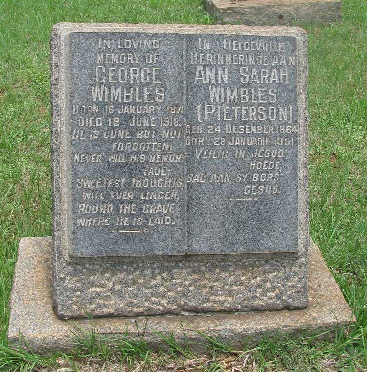 WIMBLES George 1871-1918 &amp; Ann Sarah PIETERSON 1864-1951