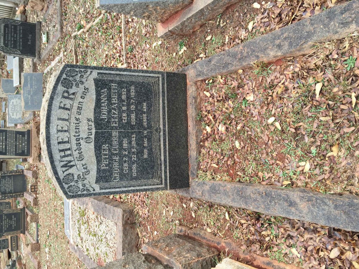 WHEELER Peter George Currie 1891-1943 &amp; Johanna Elizabeth 1892-1938