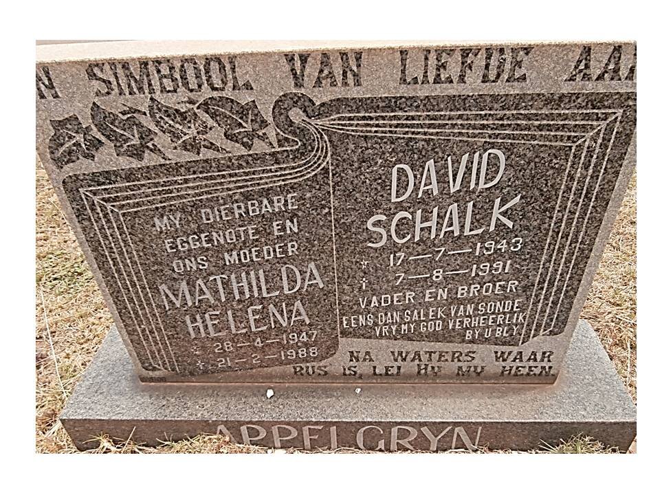 APPELGRYN David Schalk 1943-1991 &amp; Mathilda Helena 1947-1988