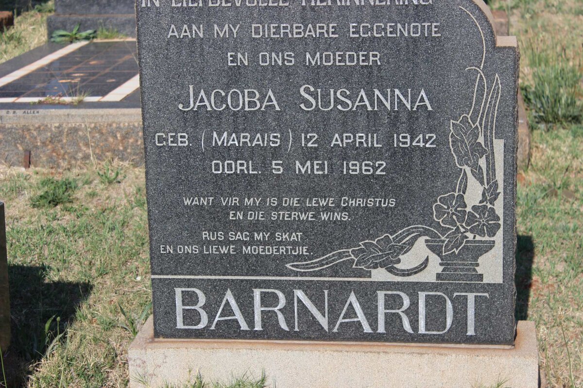 BARNARDT Jacoba Susanna nee MARAIS 1942-1962