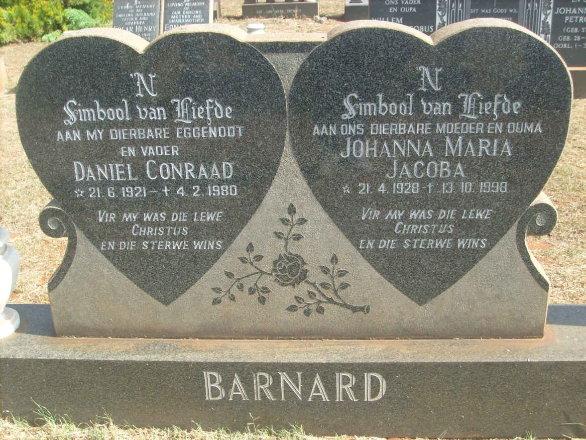 BARNARD Daniel Conraad 1921-1980 &amp; Johanna Maria Jacoba 1928-1998