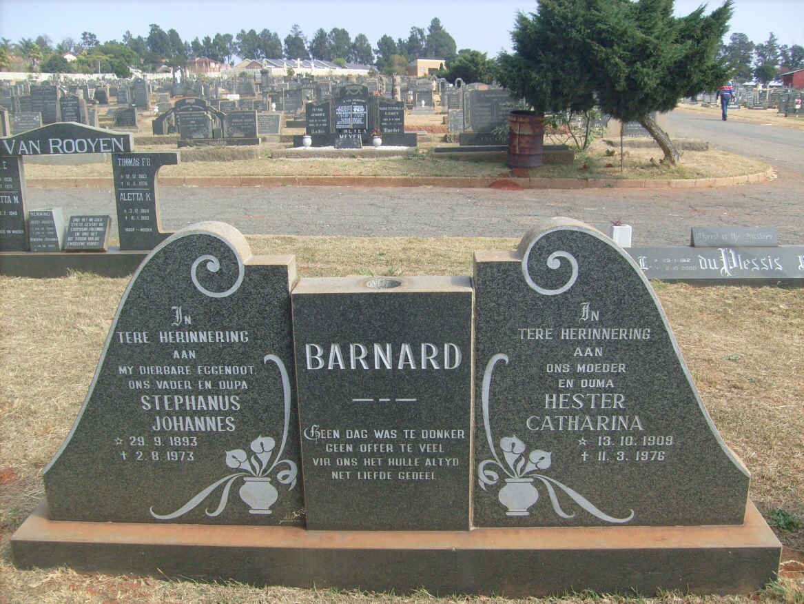 BARNARD Stephanus Johannes 1893-1973 &amp; Hester Catharina 1909-1976