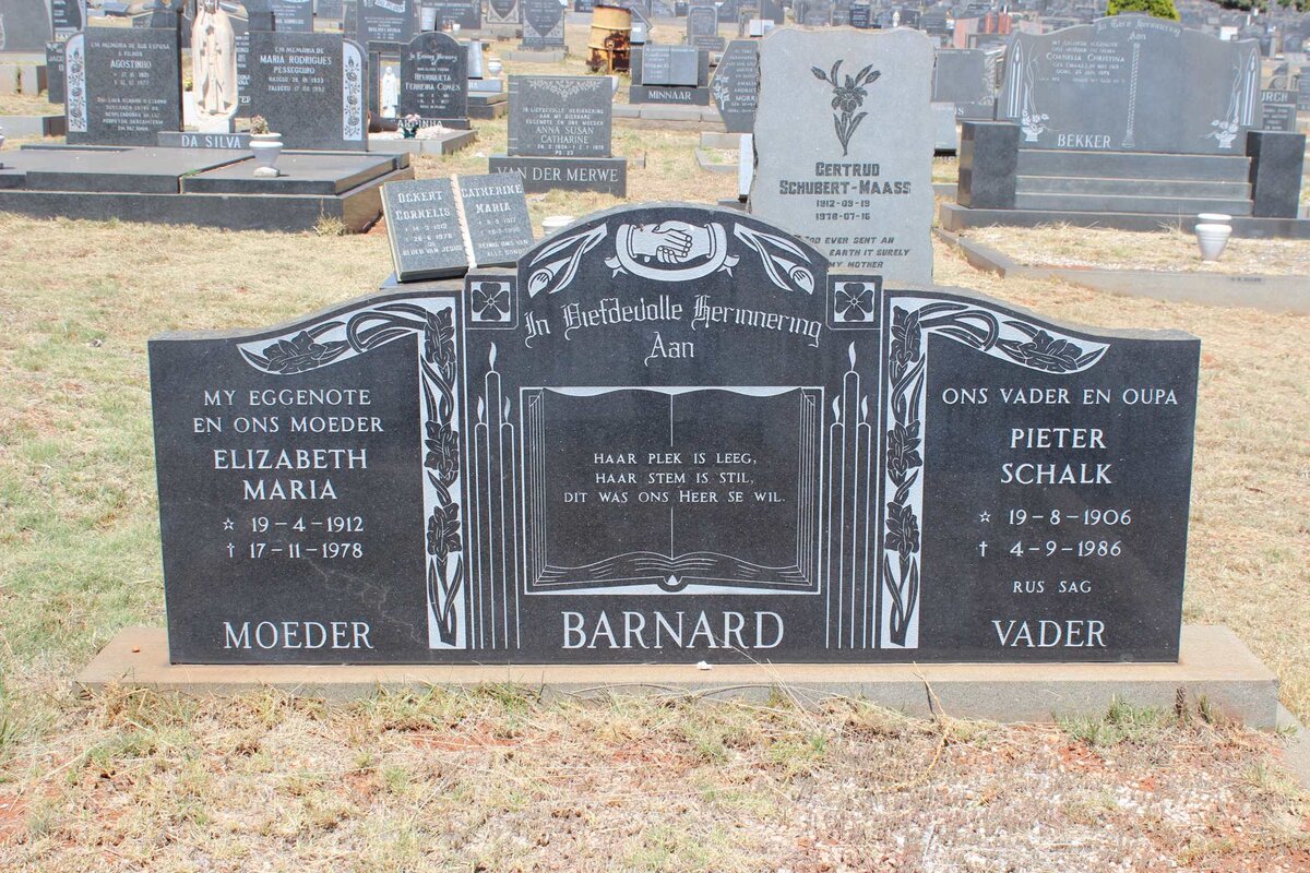 BARNARD Pieter Schalk 1906-1986 &amp; Elizabeth Maria 1912-1978
