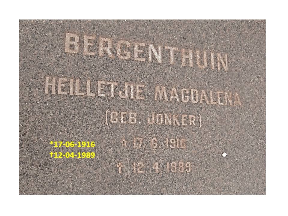 BERGENTHUIN Heilletjie Magdalena nee JONKER 1916-1989