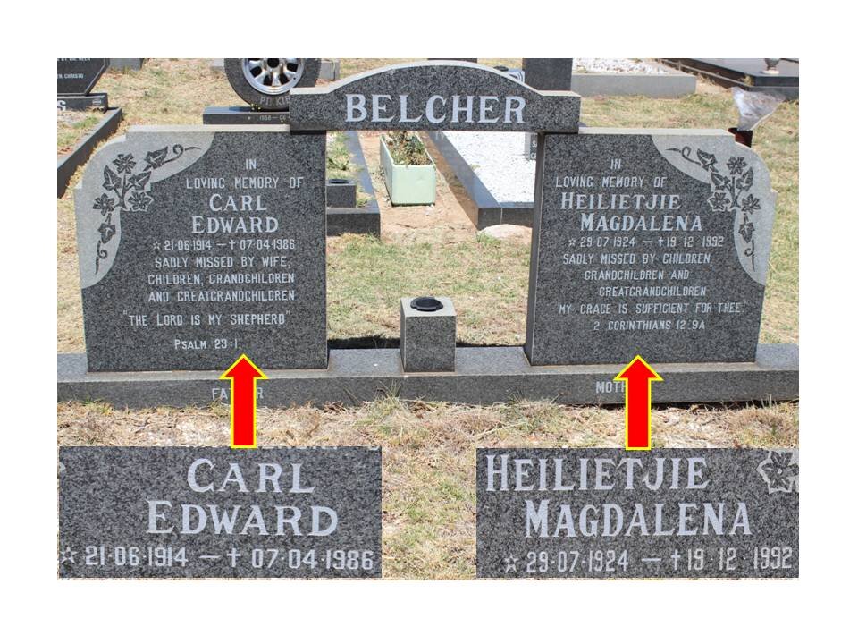 BELCHER Carl Edward 1914-1986 &amp; Heilietjie Magdalena 1924-1992