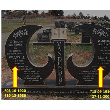 BERG Frans J., van den 1920-1986 &amp; Ella A. 1916-2001