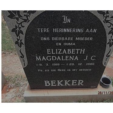 BEKKER Elizabeth Magdalena J.C. 1918-1986