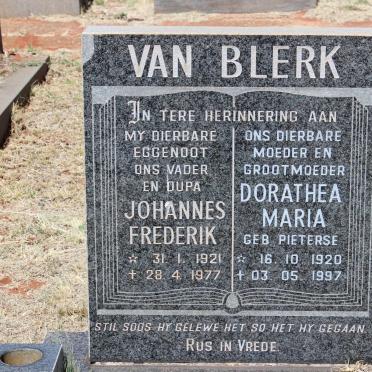 BLERK Johannes Frederik, van 1921-1977 &amp; Dorothea Maria PIETERSE 1920-1997