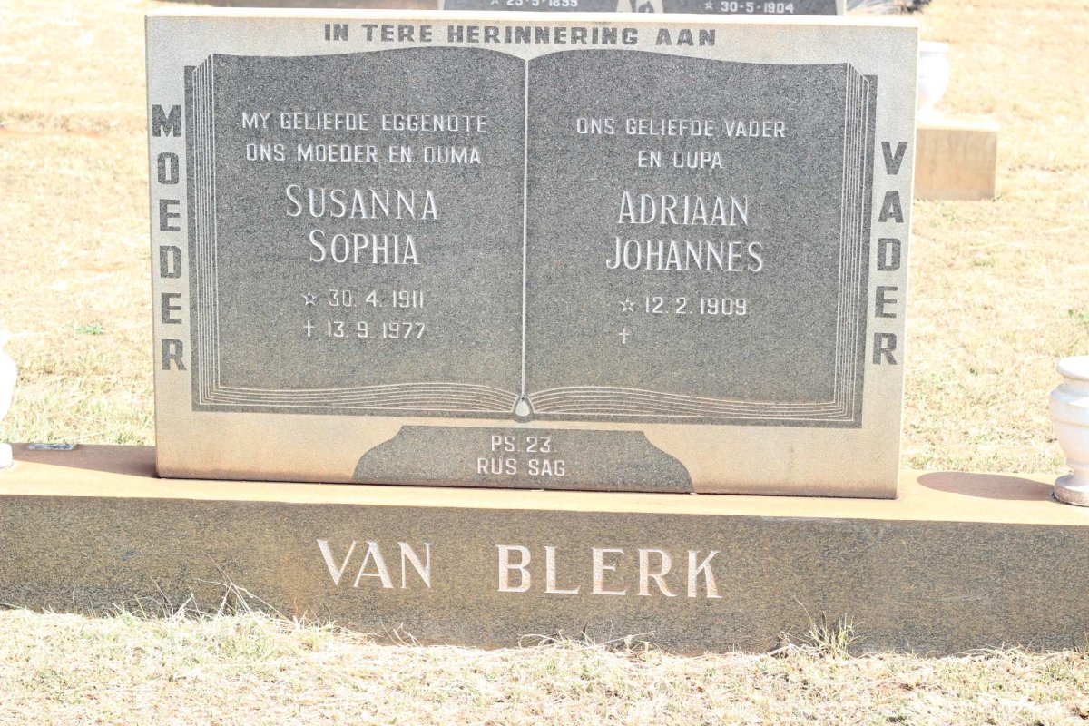 BLERK Adriaan Johannes, van 1909- &amp; Susanna Sophia 1911-1977