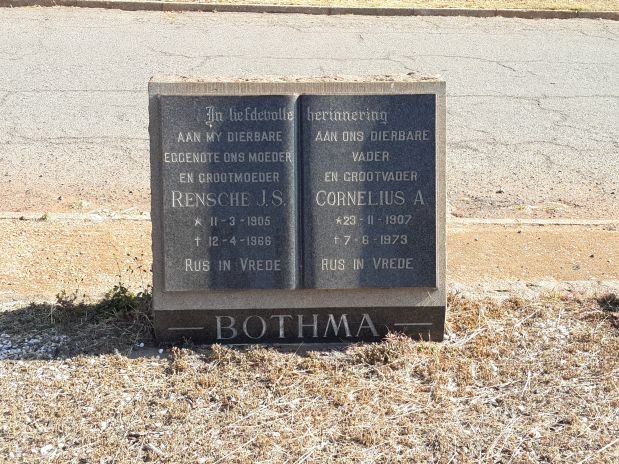 BOTHMA Cornelius A. 1907-1973 &amp; Rensche J.S. 1905-1966