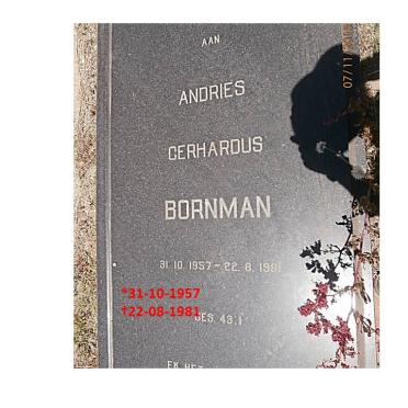 BORNMAN Andries Gerhardus 1957-1981