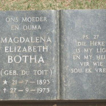 BOTHA Magdalena Elizabeth nee DU TOIT 1893-1973