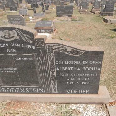 BODENSTEIN Albertha Sophia nee GELDENHUYS 1918-1979