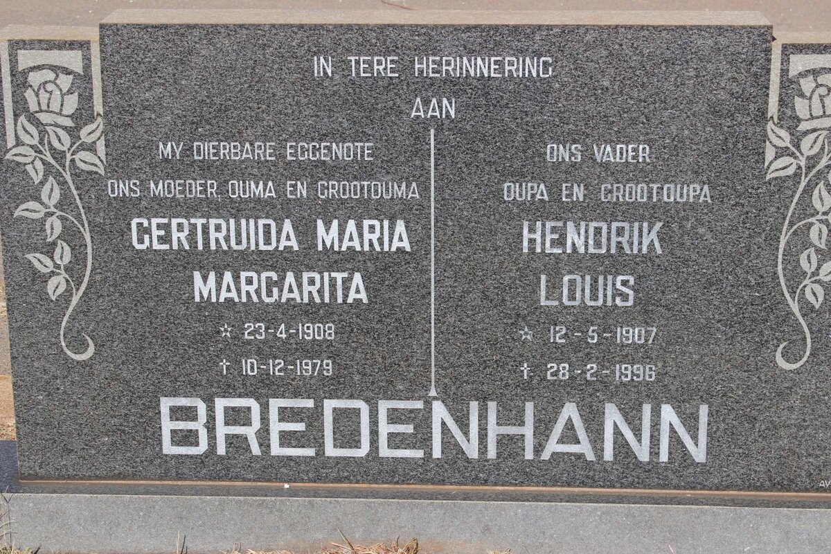 BRIEDENHANN Hendrik Louis 1907-1996 &amp; Gertruida Maria Margarita 1908-1979