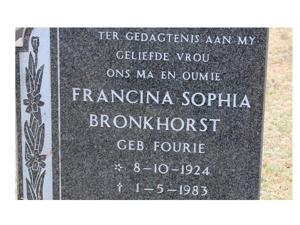 BRONKHORST Francina Sophia nee FOURIE 1924-1983