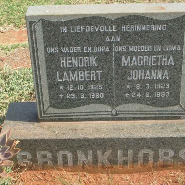 BRONKHORST Hendrik Lambert 1925-1980 &amp; Magrietha Johanna 1923-1993