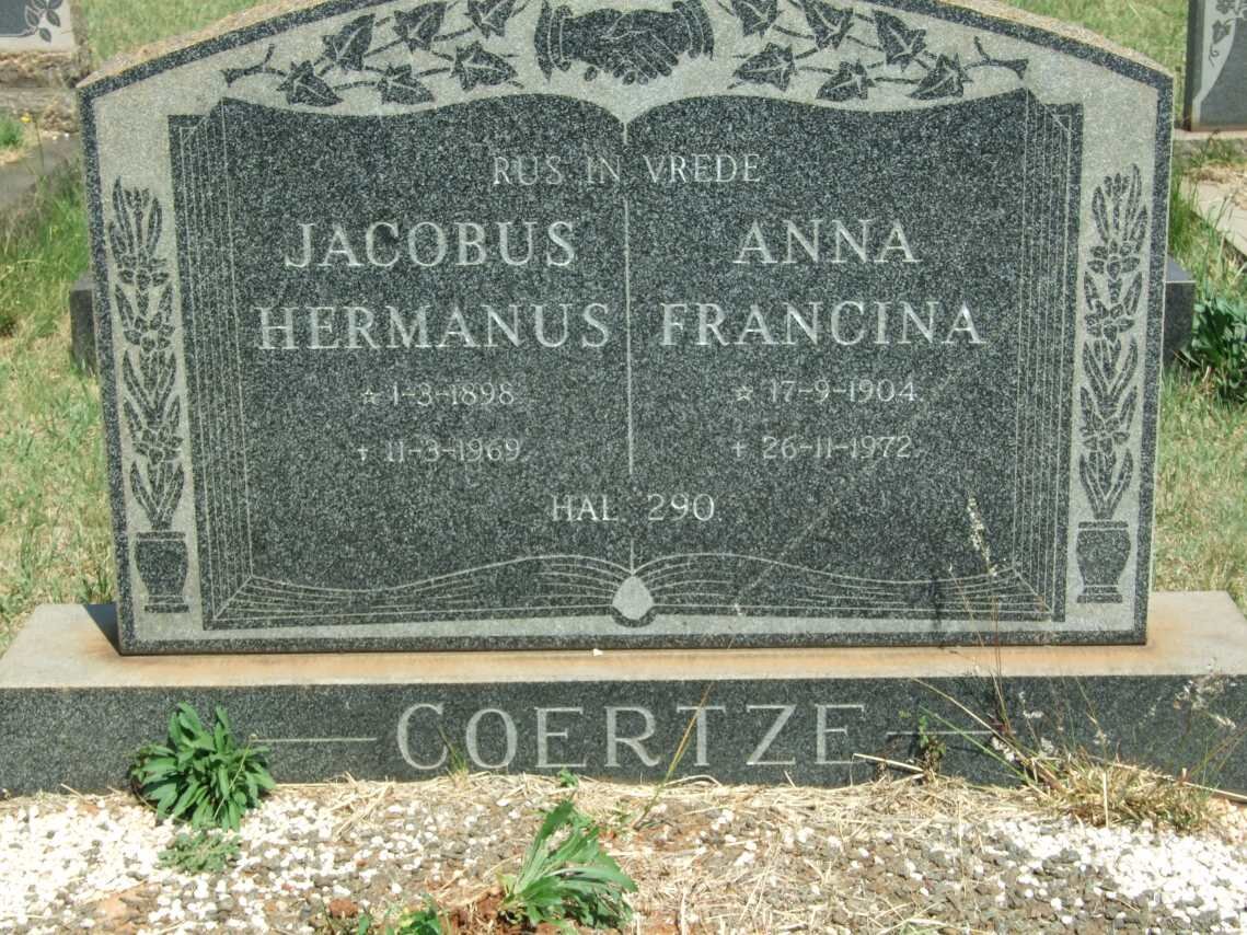 COERTZE Jacobus Hermanus 1898-1969 &amp; Anna Francina 1904-1972