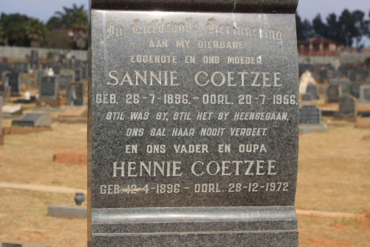 COETZEE Hennie 1896-1972 &amp; Sannie 1896-1956