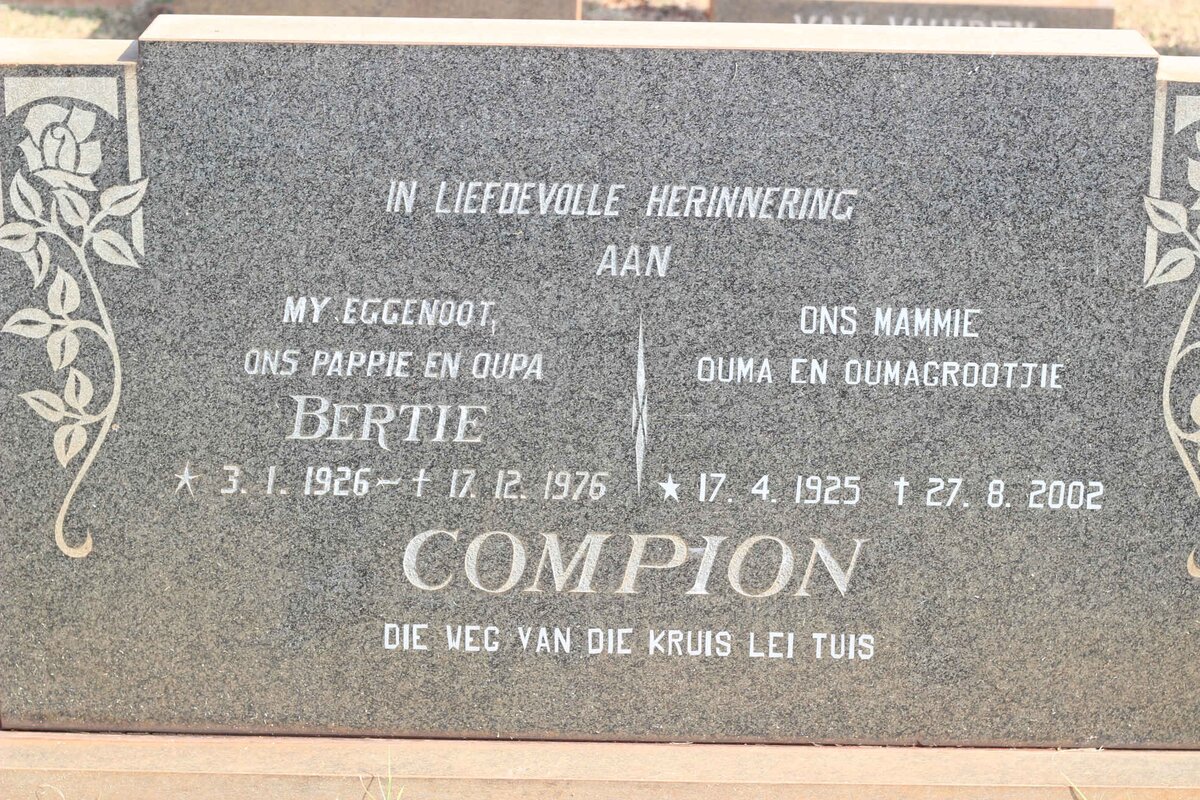 COMPION Bertie 1926-1976 &amp; ? 1925-2002